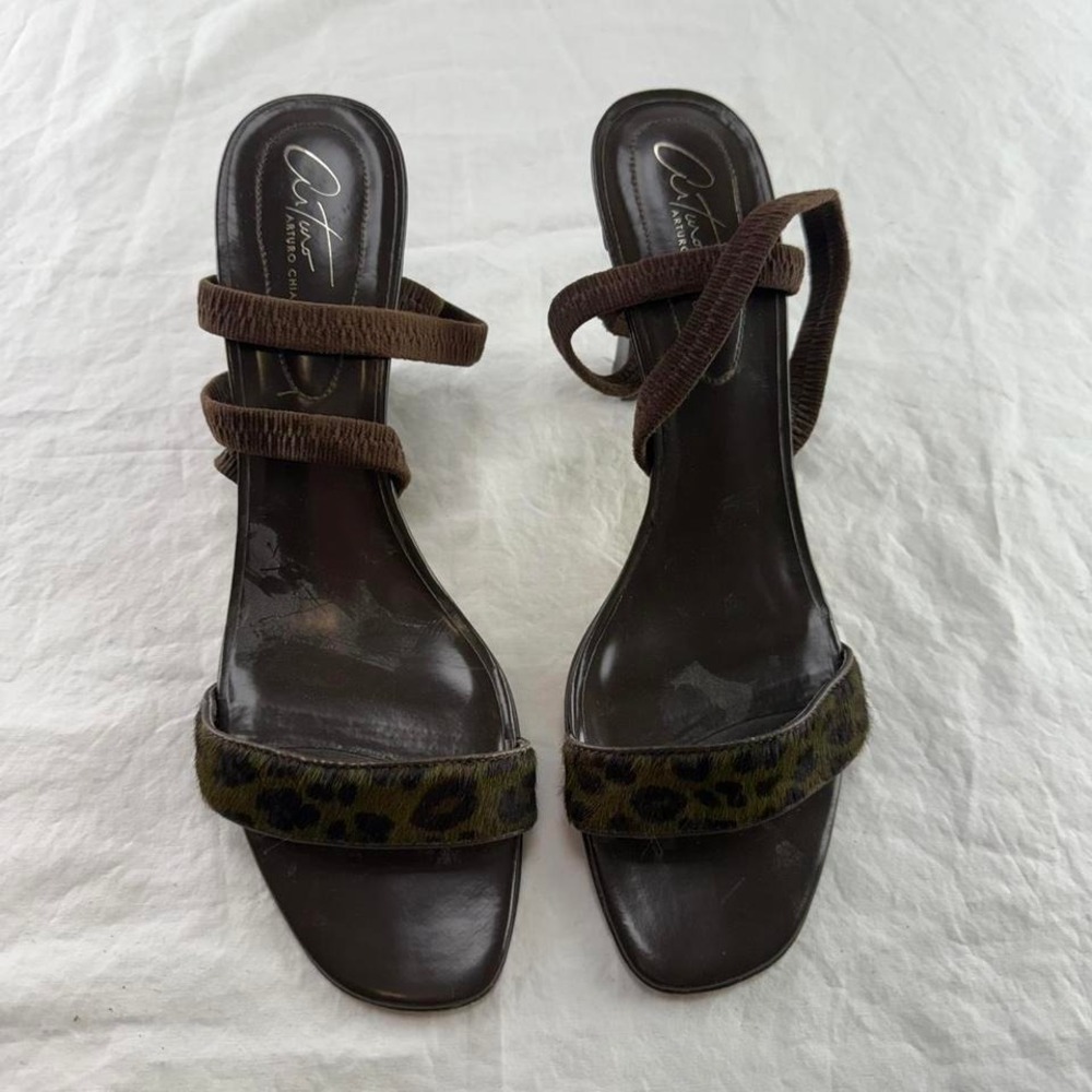 Arturo Chiang Leopard Print Horse Or Calf Hair Strappy Heels Sz 9.5